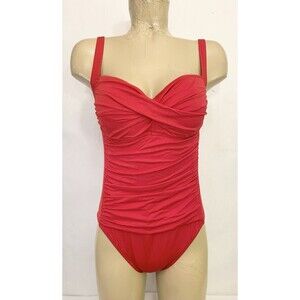 La Blanca Red Bathing Suit Sz 12 Ruched Padded Cups Wireless One Piece Swimsuit